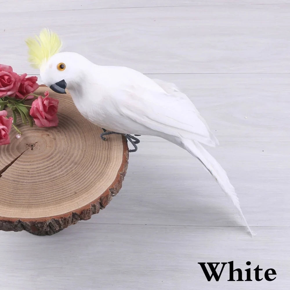 Handmade Feather Parrot Statue – Lifelike Bird Ornament for Garden and Home Decor