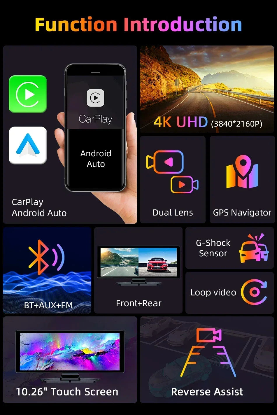 10.26" Portable CarPlay Screen – Wireless Car Stereo Touch Display