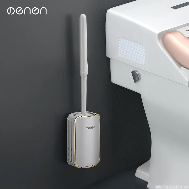 Wall Mount Toilet Brush Set with Quick Drain Holder, Compact Bathroom Brush