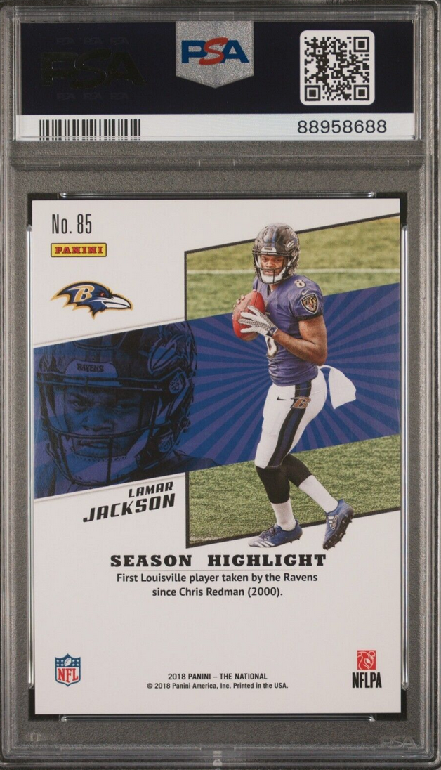 Graded 2018 Panini National Convention Lamar Jackson #85 Ravens #/399 Rookie RC Football Card PSA 10 Gem Mint