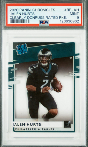 Graded 2020 Panini Chronicles Jalen Hurts #RRJAH Clearly Donruss Rated Rookie RC Football Card PSA 9 Mint