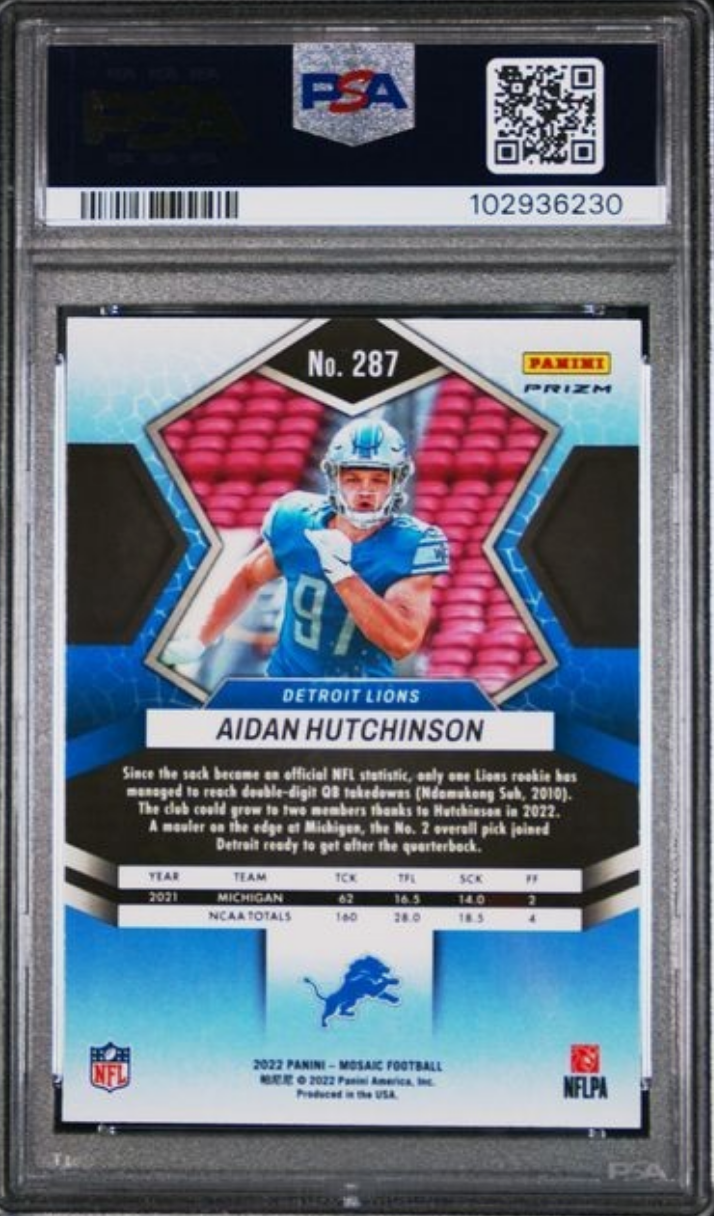 Graded 2022 Panini Mosaic Aidan Hutchinson #287 Camo Pink Rookie RC Football Card PSA 10