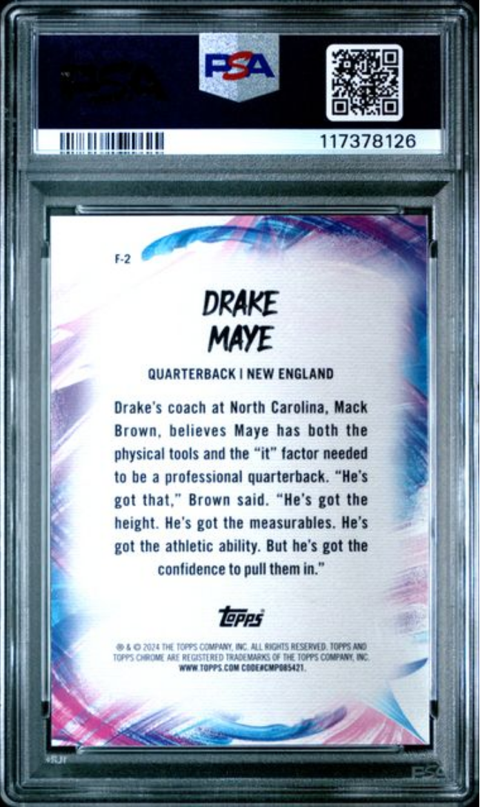 Graded 2024 Topps Chrome Drake Maye #F2 Finesse Rookie RC Football Card PSA 10 Gem Mint