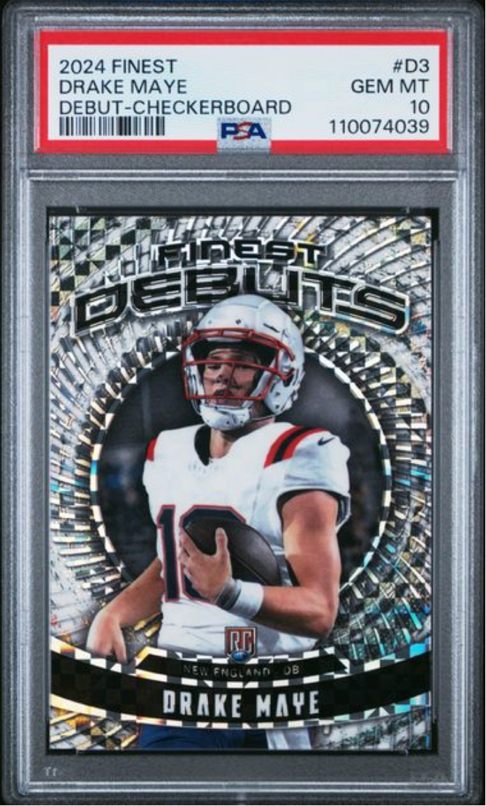 Graded 2024 Topps Finest Drake Maye #D3 Debut Checkerboard Rookie RC Football Card PSA 10 Gem Mint