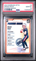 Graded 2024 Panini Donruss Optic Drake Maye #4 Passing Grade Rookie RC Football Card PSA 10 Gem Mint