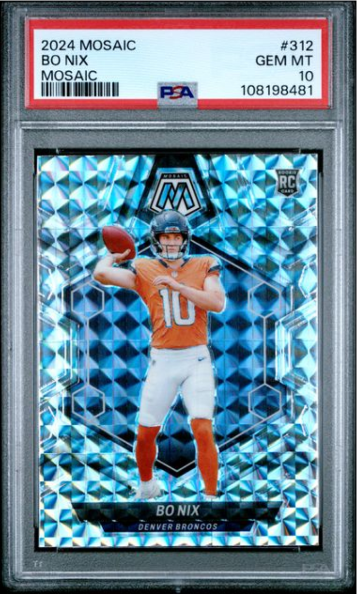 Graded 2024 Panini Mosaic Bo Nix #312 Mosaic Rookie RC Football Card PSA 10 Gem Mint