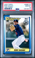 Graded 2025 Topps Roki Sasaki #90B2-37 1990 Topps Rookie RC Baseball Card PSA 10 Gem Mint