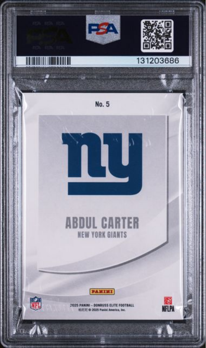 Graded 2025 Panini Donruss Elite Abdul Carter #5 Rookie Elitist /799 Rookie RC Football Card PSA 10 Gem Mint