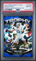Graded 2024 Panini Prizm Draft Picks Drake Maye #THDME Trophy Hunting Blue Ice /99 Rookie RC Football Card PSA 10 Gem Mint
