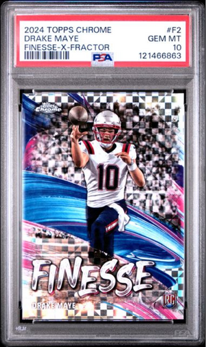 Graded 2024 Topps Chrome Drake Maye #F2 Finesse X-Fractor Rookie RC Football Card PSA 10 Gem Mint