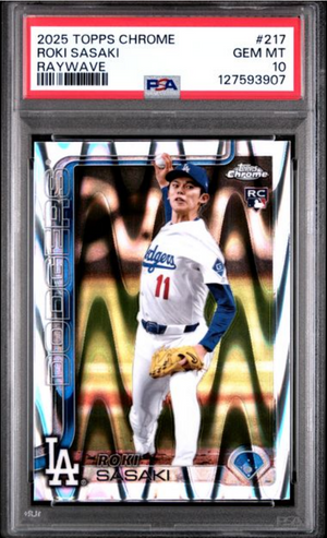 Graded 2025 Topps Chrome Roki Sasaki #217 Raywave Rookie RC Baseball Card PSA 10 Gem Mint