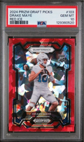Graded 2024 Panini Prizm Draft Picks Drake Maye #103 Red Ice Rookie RC Football Card PSA 10 Gem Mint
