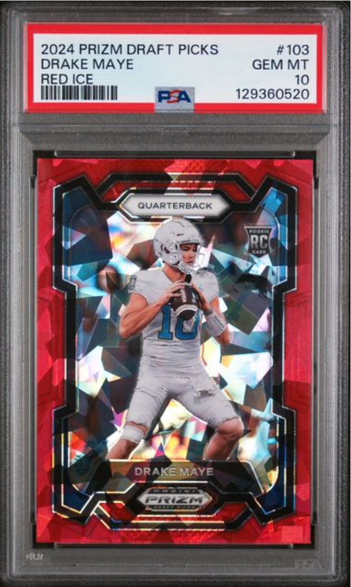 Graded 2024 Panini Prizm Draft Picks Drake Maye #103 Red Ice Rookie RC Football Card PSA 10 Gem Mint