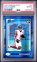 Graded 2024 Panini Donruss Optic Malik Nabers #271 Blue Hyper Rookie RC Football Card PSA 10 Gem Mint