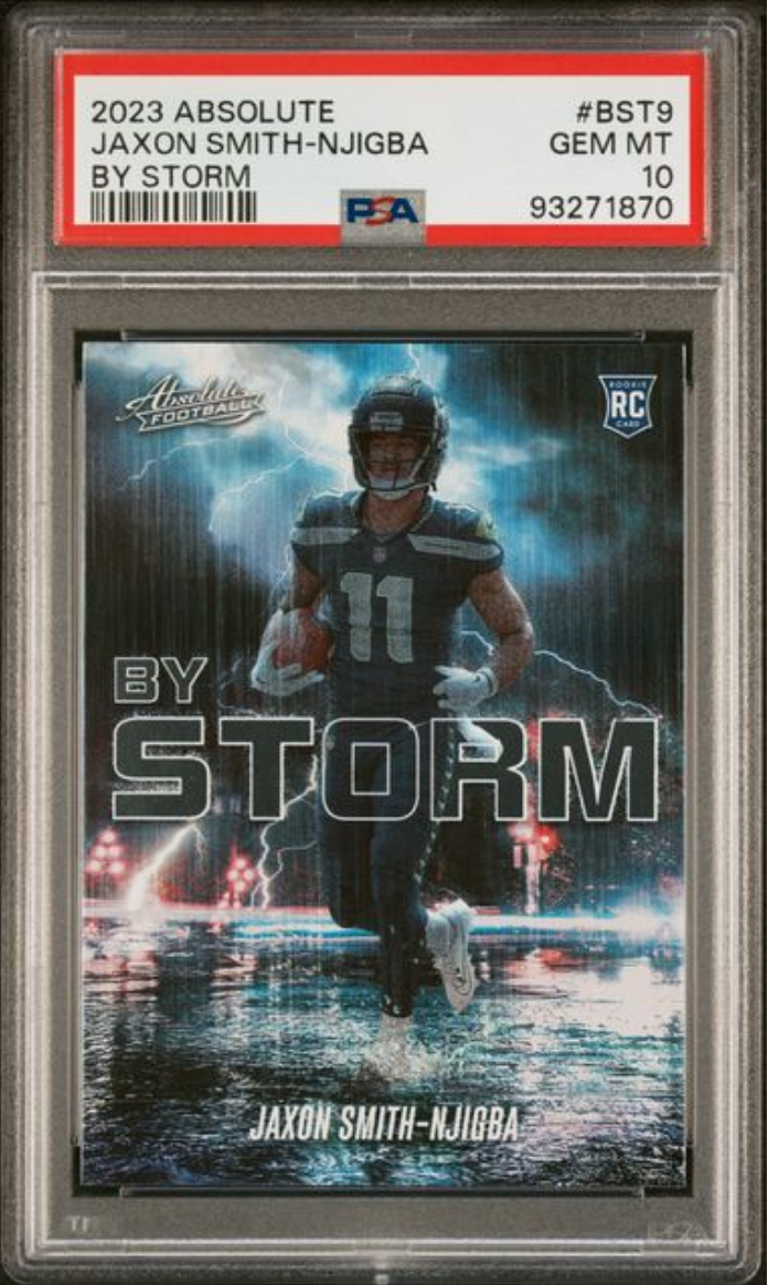Graded 2023 Panini Absolute Jaxon Smith-Njigba #BST9 By Storm Rookie RC Football Card PSA 10 Gem Mint