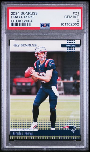 Graded 2024 Panini Donruss Drake Maye #21 Retro 2004 Rookie RC Football Card PSA 10 Gem Mint