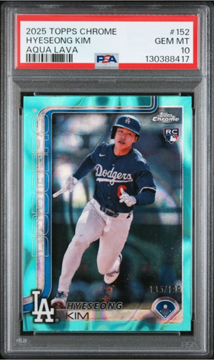 Graded 2025 Topps Chrome Hyeseong Kim #152 Aqua Lava /199 Rookie RC Baseball Card PSA 10 Gem Mint