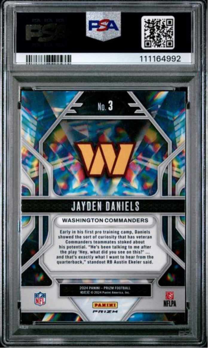 Graded 2024 Panini Prizm Jayden Daniels #3 Prizmatic Green Ice Rookie RC Football Card PSA 10 Gem Mint