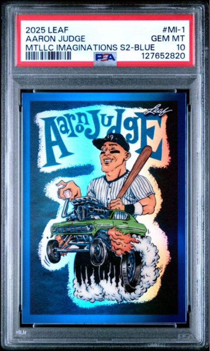 Graded 2025 Leaf Aaron Judge #MI1 Metallic Imaginations Series 2 Blue /49 Baseball Card PSA 10 Gem Mint