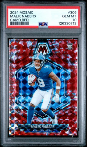 Graded 2024 Panini Mosaic Malik Nabers #306 Red Rookie RC Football Card PSA 10 Gem Mint