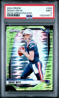 Graded 2024 Panini Prizm Drake Maye #329 Neon Green Pulsar Rookie RC Football Card PSA 9 Mint