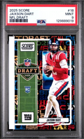 Graded 2025 Panini Score Jaxson Dart #18 NFL Draft Rookie RC Football Card PSA 9 Mint