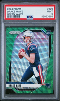 Graded 2024 Panini Prizm Drake Maye #329 Green Wave Rookie RC Football Card PSA 9 Mint