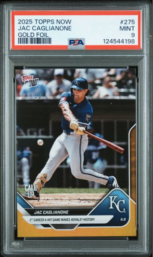 Graded 2025 Topps Now Jac Caglianone #275 Gold Foil /50 Rookie RC Baseball Card PSA 9 Mint