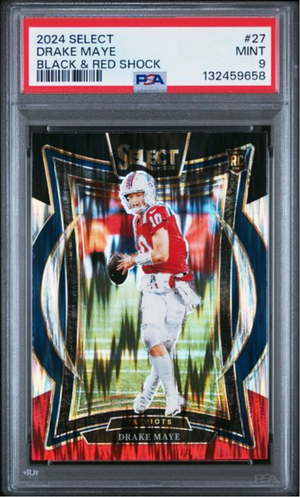 Graded 2024 Panini Select Drake Maye #27 Black & Red Shock Rookie RC Football Card PSA 9 Mint