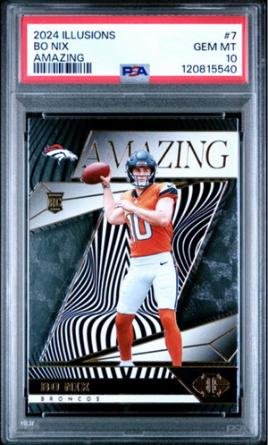 Graded 2024 Panini Illusions Bo Nix #7 Amazing Rookie RC Football Card PSA 10 Gem Mint