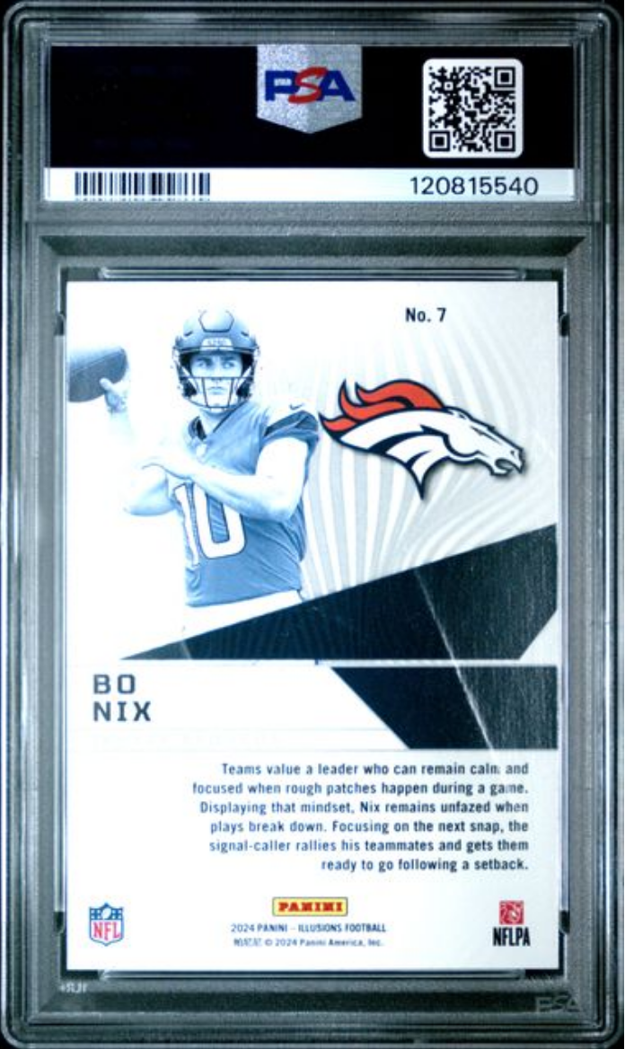 Graded 2024 Panini Illusions Bo Nix #7 Amazing Rookie RC Football Card PSA 10 Gem Mint