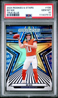 Graded 2024 Panini Rookies & Stars Bo Nix #108 True Blue /149 Rookie RC Football Card PSA 10 Gem Mint