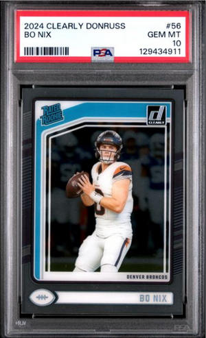 Graded 2024 Panini Clearly Donruss Bo Nix #56 Rookie RC Football Card PSA 10 Gem Mint