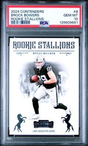 Graded 2024 Panini Contenders Brock Bowers #8 Rookie Stallions Rookie RC Football Card PSA 10 Gem Mint