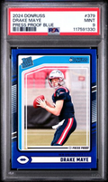 Graded 2024 Panini Donruss Drake Maye #379 Press Proof Blue Rookie RC Football Card PSA 9 Mint