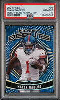 Graded 2024 Topps Finest Malik Nabers #D5 Debut Blue Refractor /99 Rookie RC Football Card PSA 10 Gem Mint