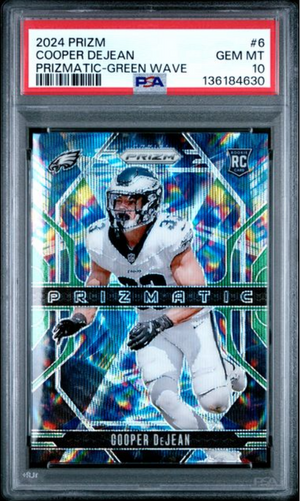 Graded 2024 Panini Prizm Cooper DeJean #6 Prizmatic Green Wave Rookie RC Football Card PSA 10 Gem Mint