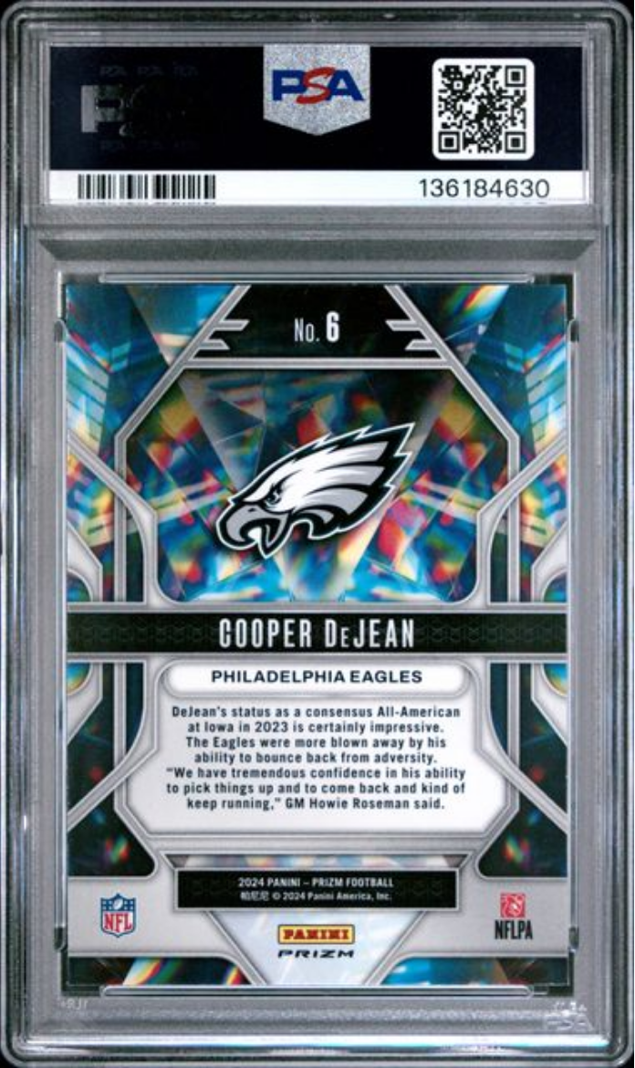 Graded 2024 Panini Prizm Cooper DeJean #6 Prizmatic Green Wave Rookie RC Football Card PSA 10 Gem Mint