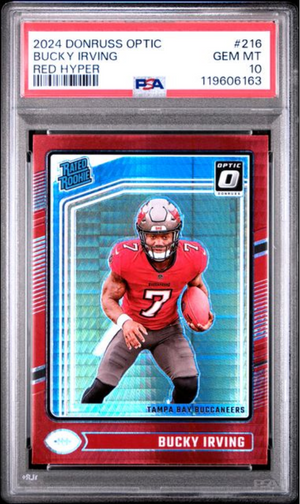 Graded 2024 Panini Donruss Optic Bucky Irving #216 Red Hyper Rookie RC Football Card PSA 10 Gem Mint