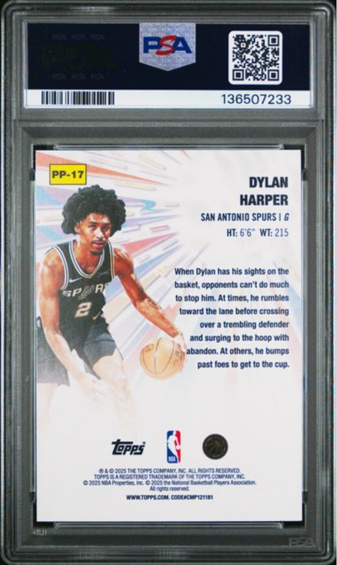 Graded 2025 Topps Dylan Harper #PP17 Power Players Rookie RC Basketball Card PSA 10 Gem Mint