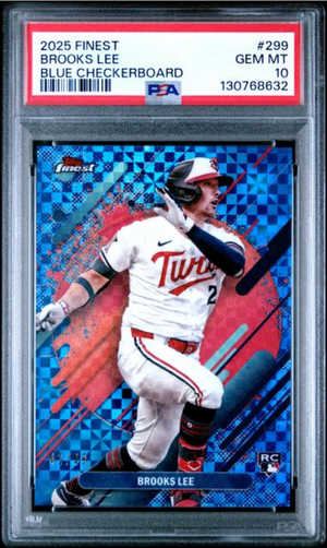 Graded 2025 Topps Finest Brooks Lee #289 Blue Checkerboard Rookie RC Baseball Card PSA 10 Gem Mint