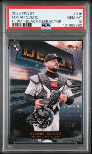 Graded 2025 Topps Finest Edgar Quero #D16 Debut Black Refractor /10 Rookie RC Baseball Card PSA 10 Gem Mint
