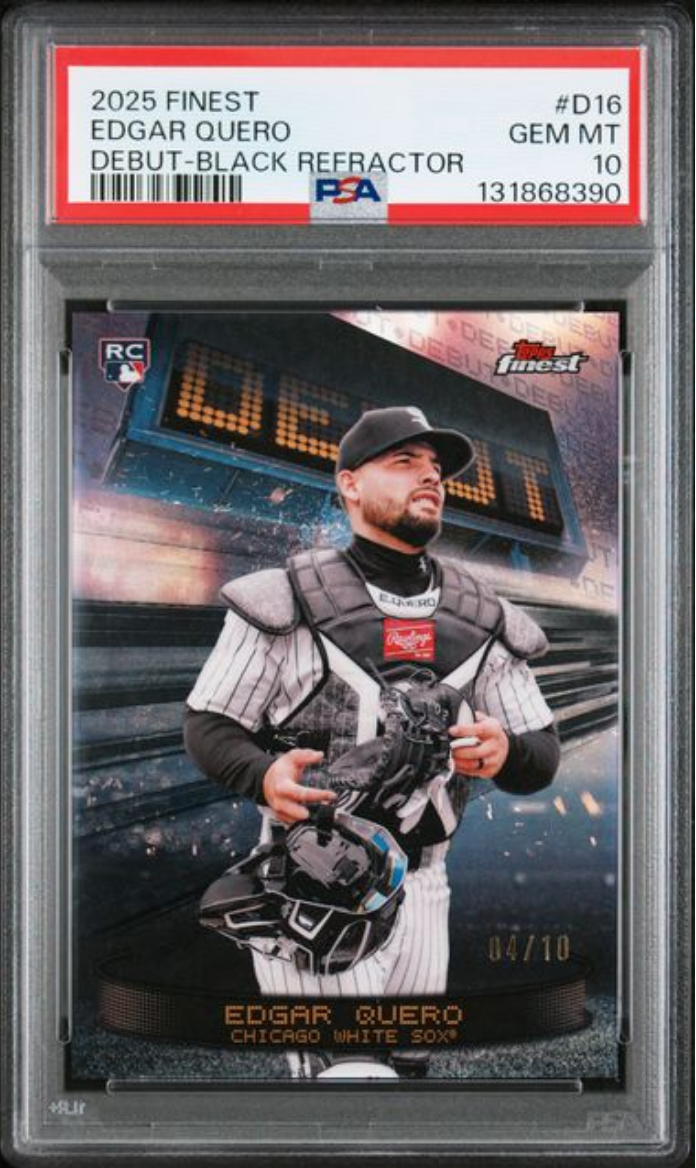 Graded 2025 Topps Finest Edgar Quero #D16 Debut Black Refractor /10 Rookie RC Baseball Card PSA 10 Gem Mint