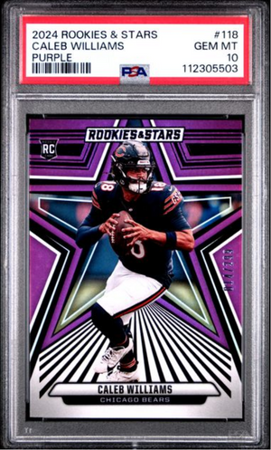 Graded 2024 Panini Rookies & Stars Caleb Williams #118 Purple /299 Rookie RC Football Card PSA 10 Gem Mint