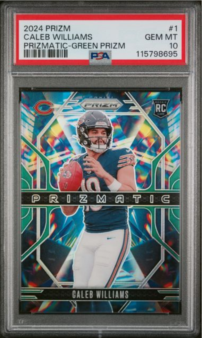 Graded 2024 Panini Prizm Caleb Williams #1 Prizmatic Green Prizm Rookie RC Football Card PSA 10 Gem Mint