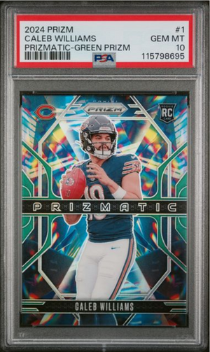 Graded 2024 Panini Prizm Caleb Williams #1 Prizmatic Green Prizm Rookie RC Football Card PSA 10 Gem Mint