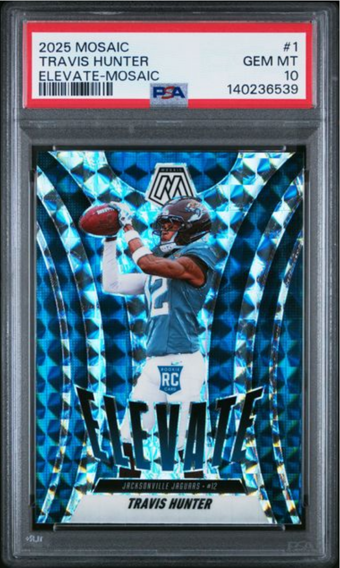 Graded 2025 Panini Mosaic Travis Hunter #1 Elevate Mosaic Rookie RC Football Card PSA 10 Gem Mint