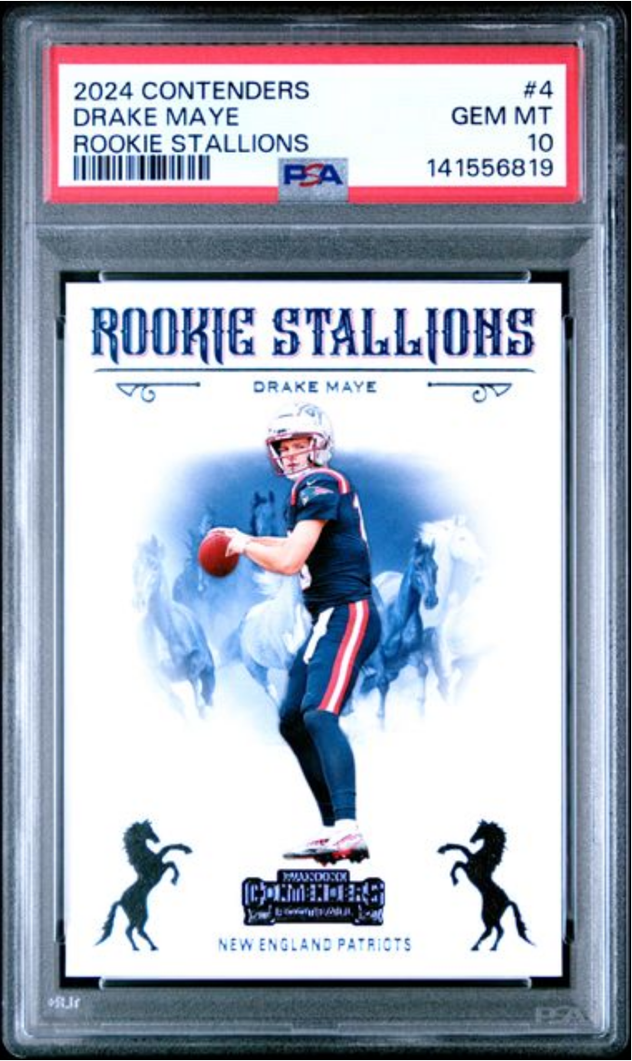 Graded 2024 Panini Contenders Drake Maye #4 Rookie Stallions Rookie RC Football Card PSA 10 Gem Mint