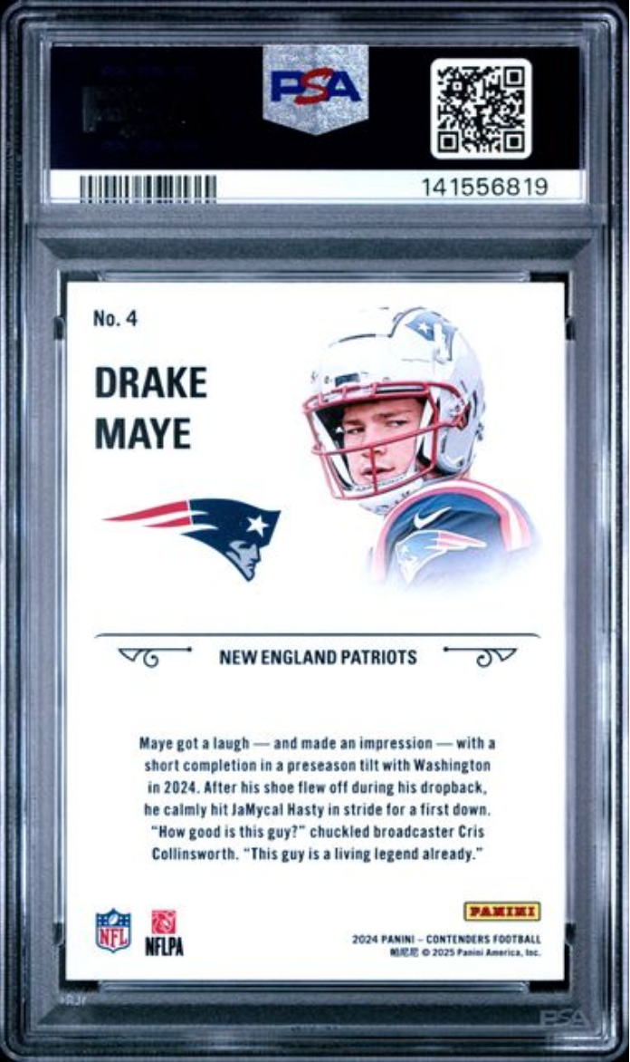 Graded 2024 Panini Contenders Drake Maye #4 Rookie Stallions Rookie RC Football Card PSA 10 Gem Mint