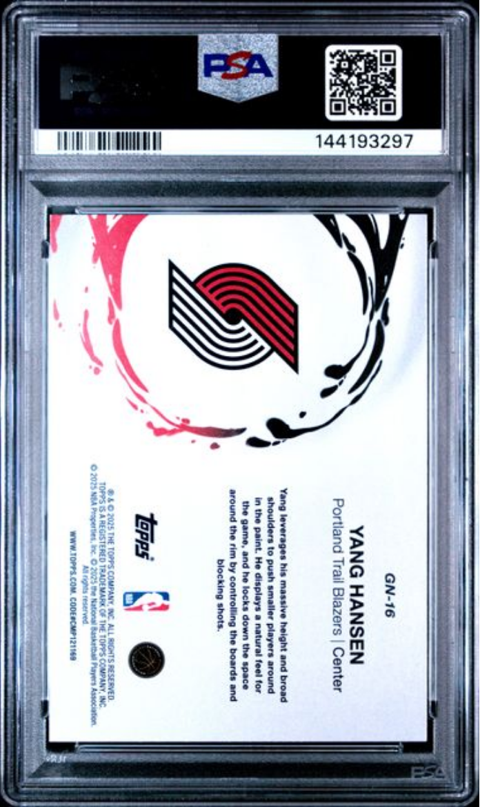 Graded 2025 Topps Yang Hansen #GN16 Generation Now Rookie RC Basketball Card PSA 10 Gem Mint